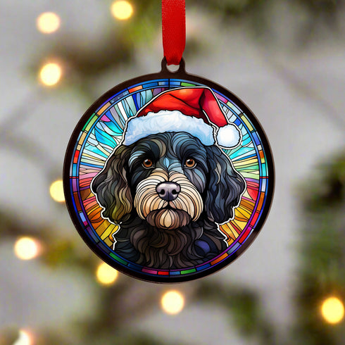 Cavapoo in Santa Hat Suncatcher Decoration